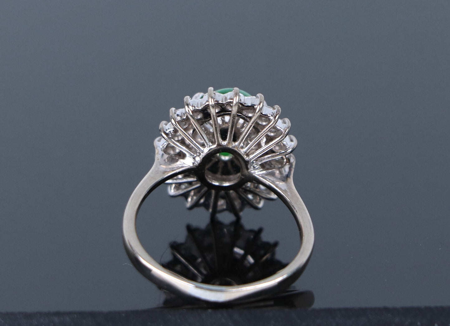 Natural Green Jade Jadeite Diamond Halo Cocktail Ring — GIA Certified, 16k White Gold