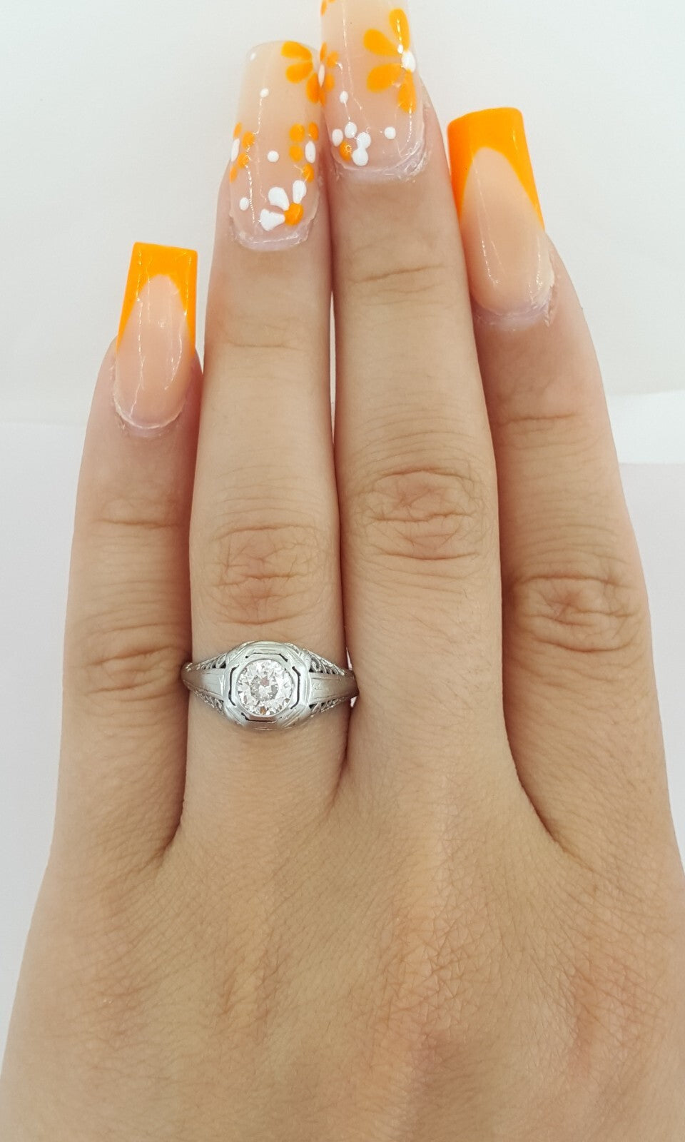 0.51ct Round Brilliant Diamond Art Deco Ring — GIA Certified, 18k White Gold