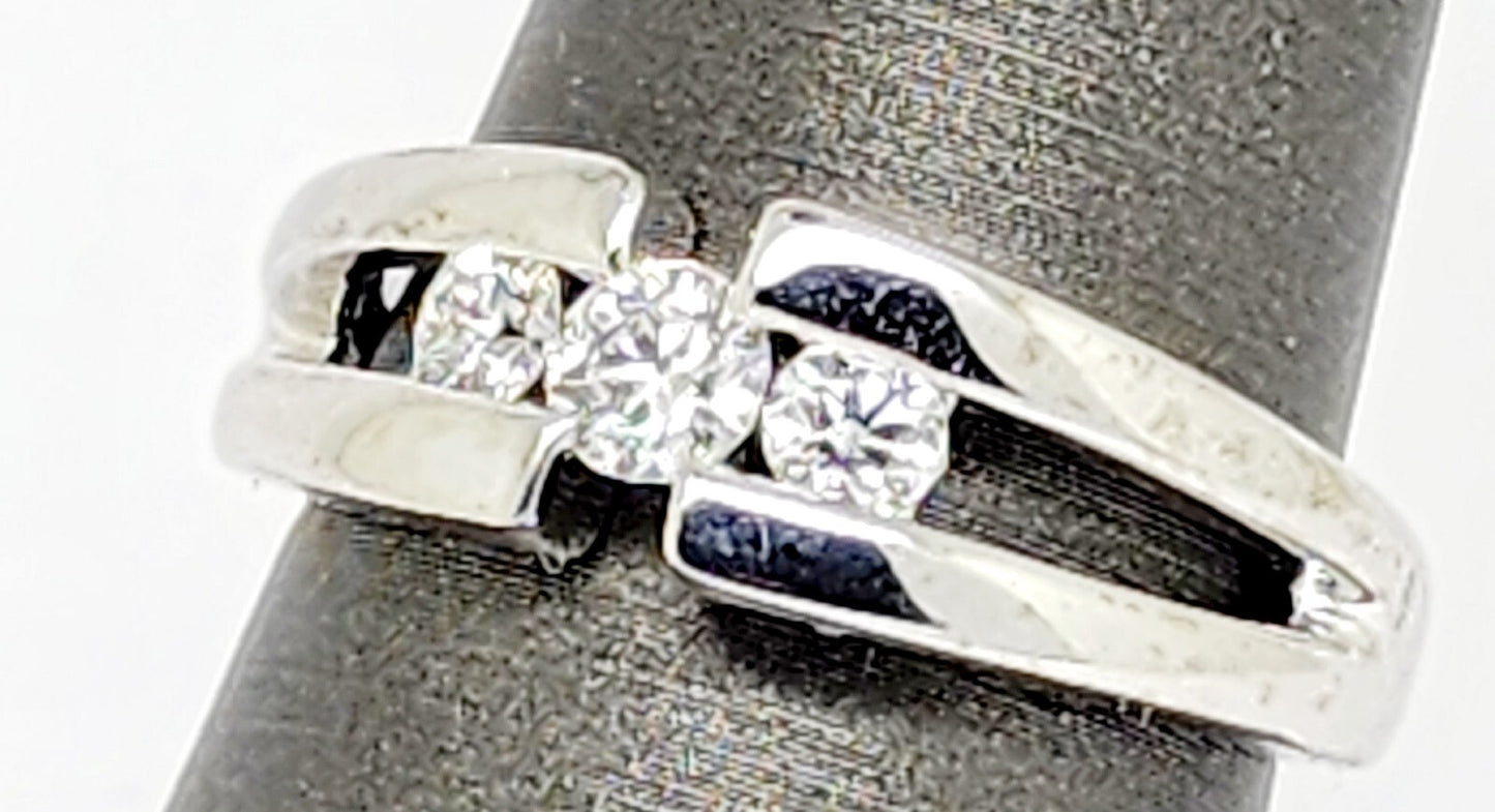 0.26ct Round Brilliant Diamond Three-Stone Ring — GIA Certified, 14k White Gold