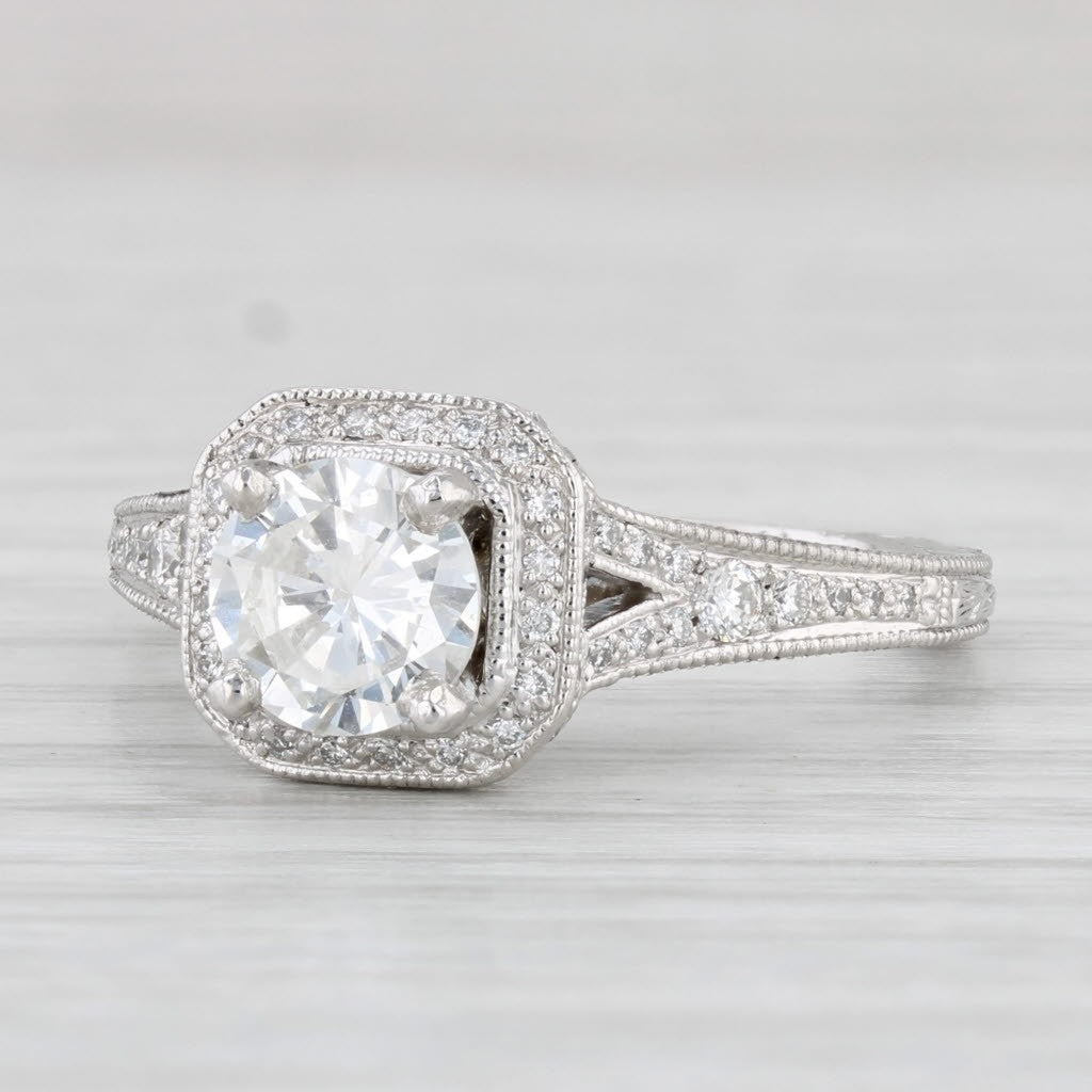 0.94ct Round Brilliant Diamond Halo Engagement Ring — GIA Certified, Platinum