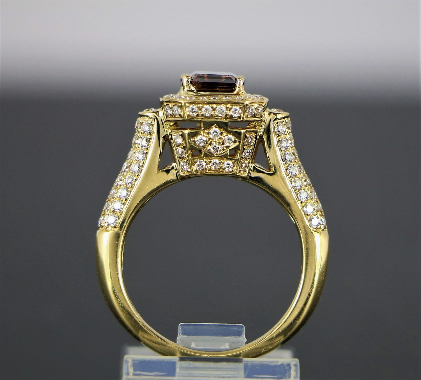 1.14ct Emerald Cut Fancy Dark Orangy Brown Diamond Engagement Ring — GIA Certified, 18k Yellow Gold