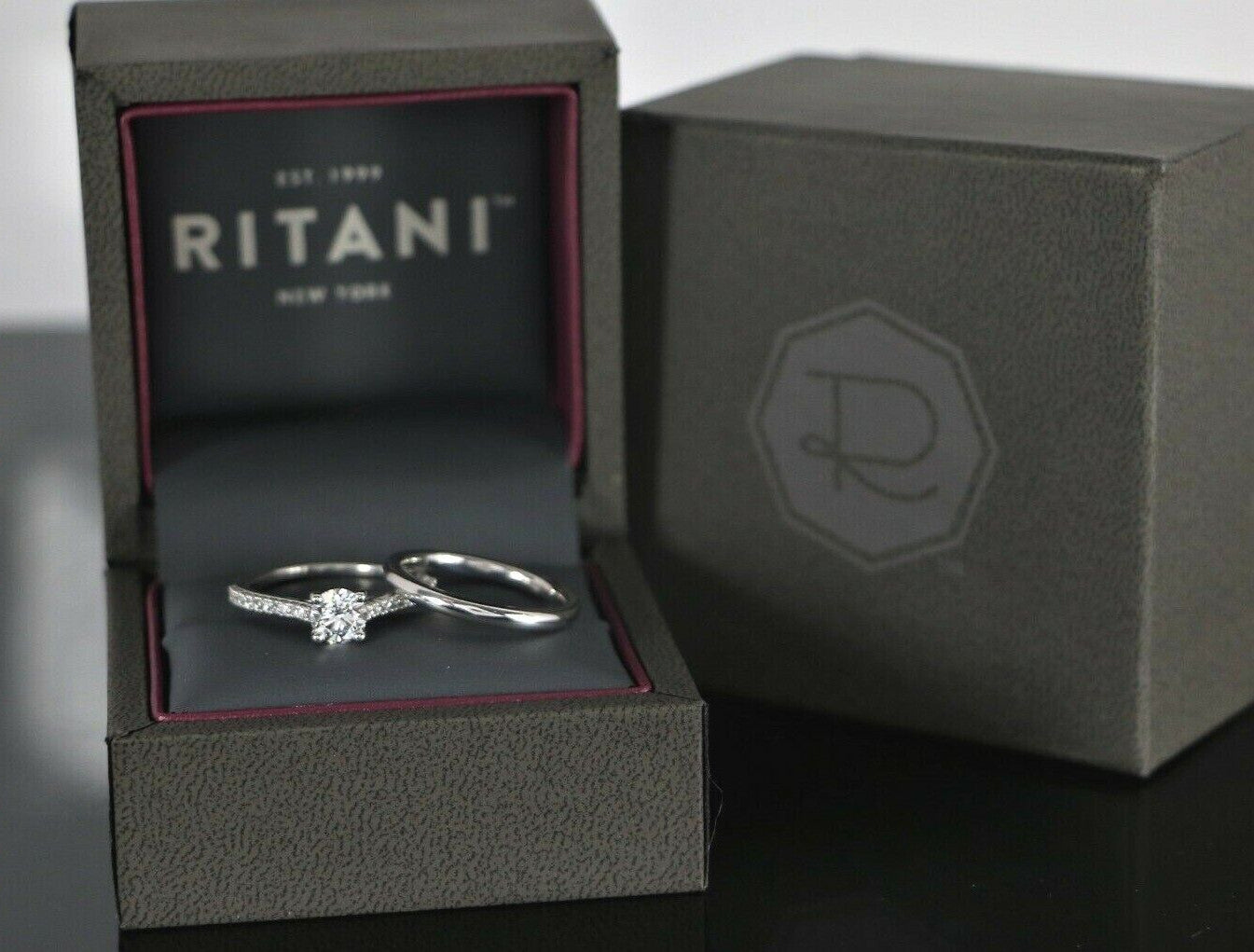 0.73ct Round Brilliant Diamond Engagement Ring with Wedding Band — GIA Certified, 14k White Gold