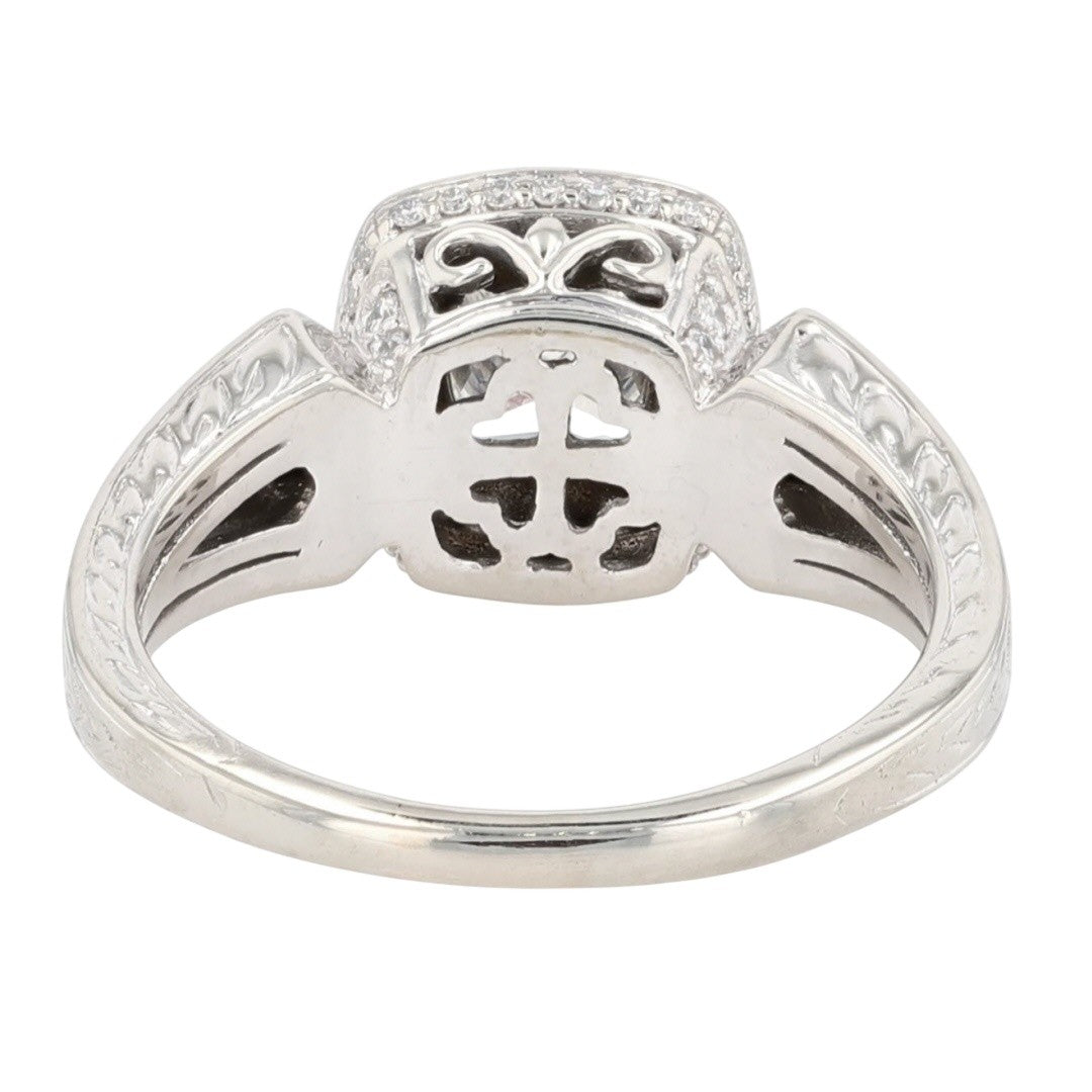0.91ct Square Modified Brilliant Diamond Halo Engagement Ring — GIA Certified, 14k White Gold