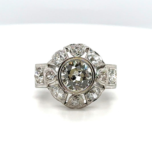 1.74ct Old European Brilliant Diamond Art Deco Ring — GIA Certified, Platinum