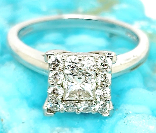 0.50ct Square Modified Brilliant Diamond Halo Ring — GIA Certified, 14k White Gold