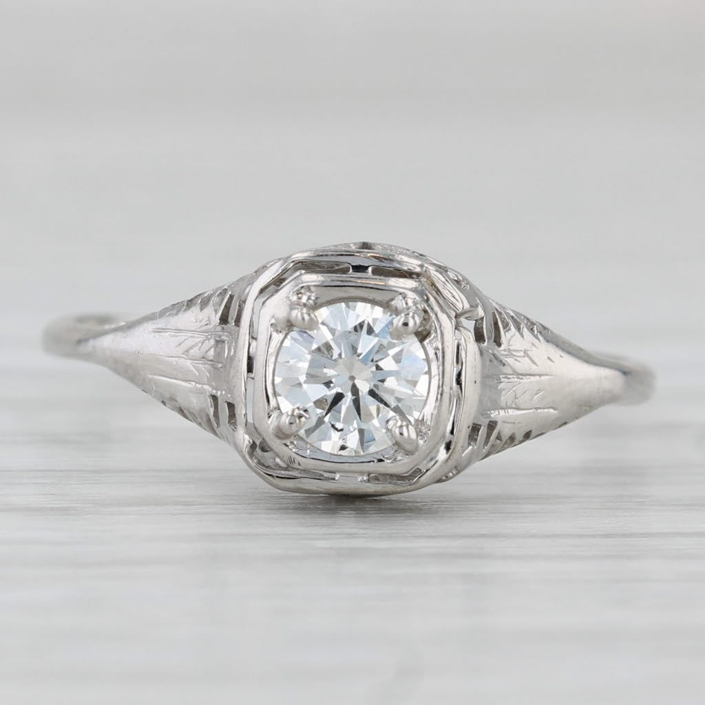 0.46ct Round Brilliant Art Deco Diamond Ring — GIA Certified, 14k White Gold