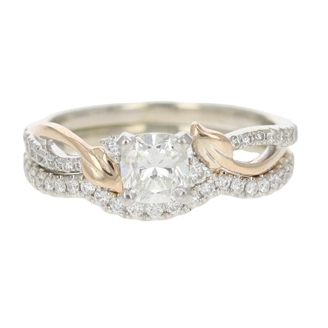 0.50ct Cushion Brilliant Diamond Solitaire with Accents Ring — GIA Certified, 14k Multi-Tone Gold