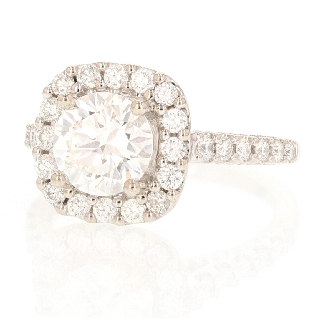 1.22ct Round Brilliant Diamond Halo Engagement Ring — GIA Certified, 14k White Gold