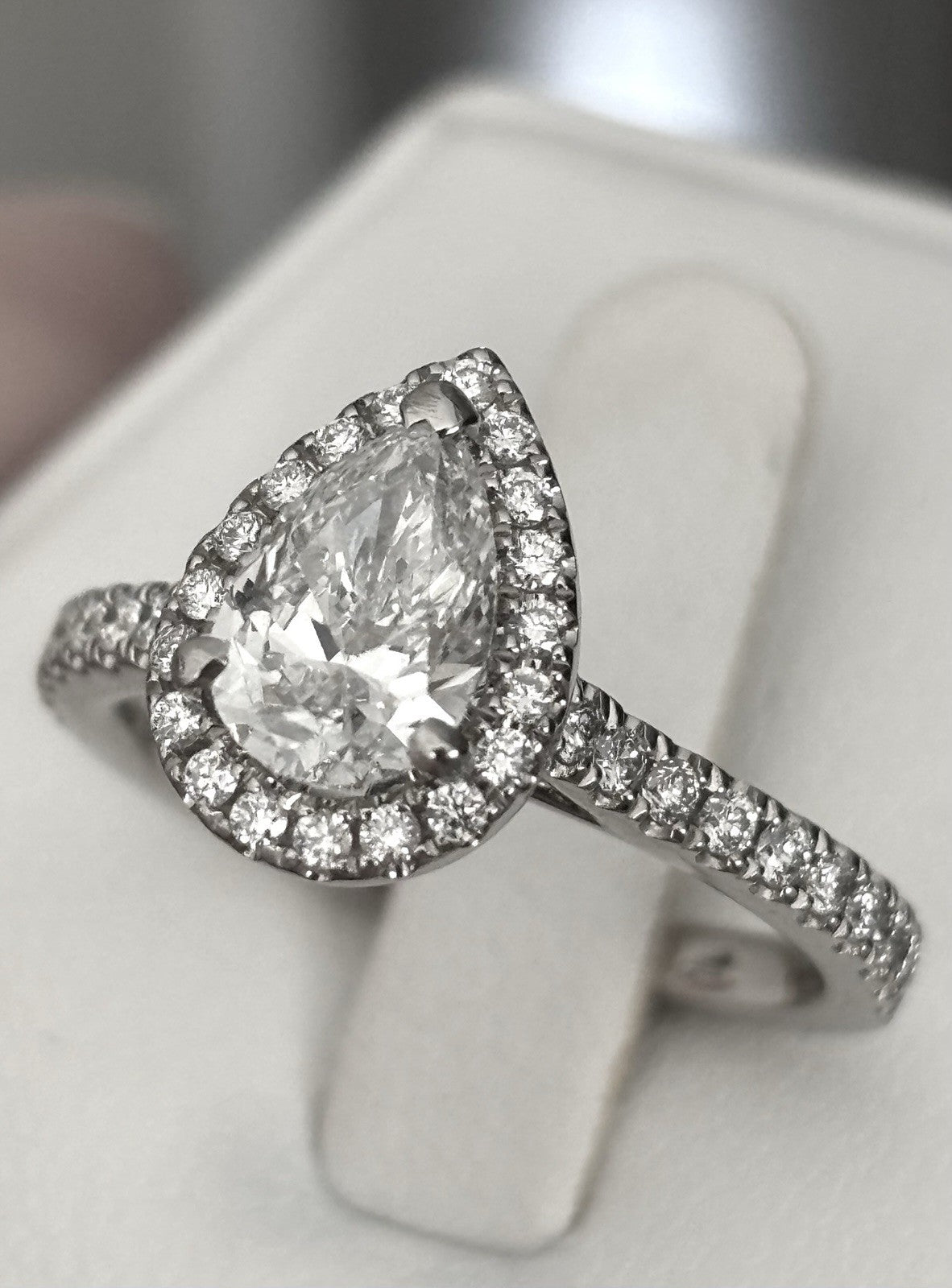 1.00ct Pear Brilliant Diamond Halo Engagement Ring — GIA Certified, 14k White Gold