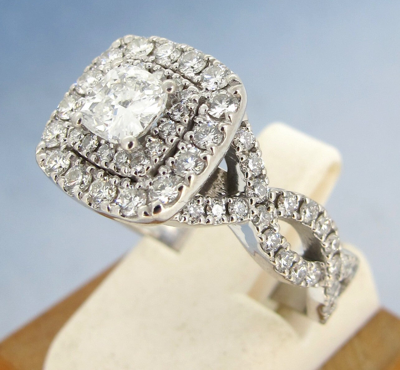 0.51ct Cushion Modified Brilliant Diamond Halo Engagement Ring — GIA Certified, 14k White Gold