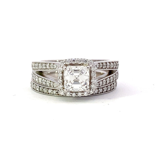 0.90ct Square Emerald Cut Diamond Bridal Set — GIA Certified, 14k White Gold