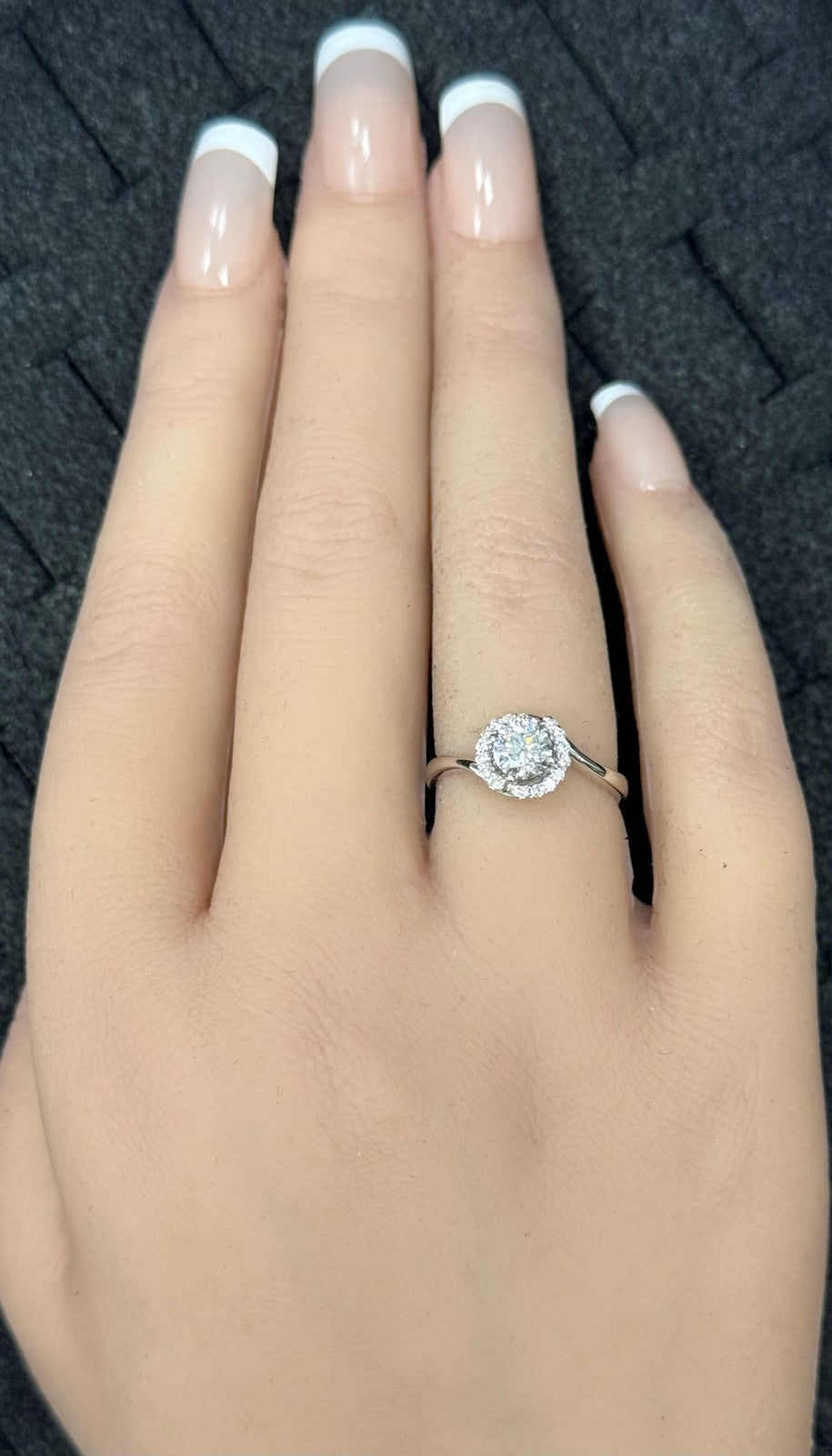0.58ct Round Brilliant Diamond Halo Ring — GIA Certified, 18k White Gold