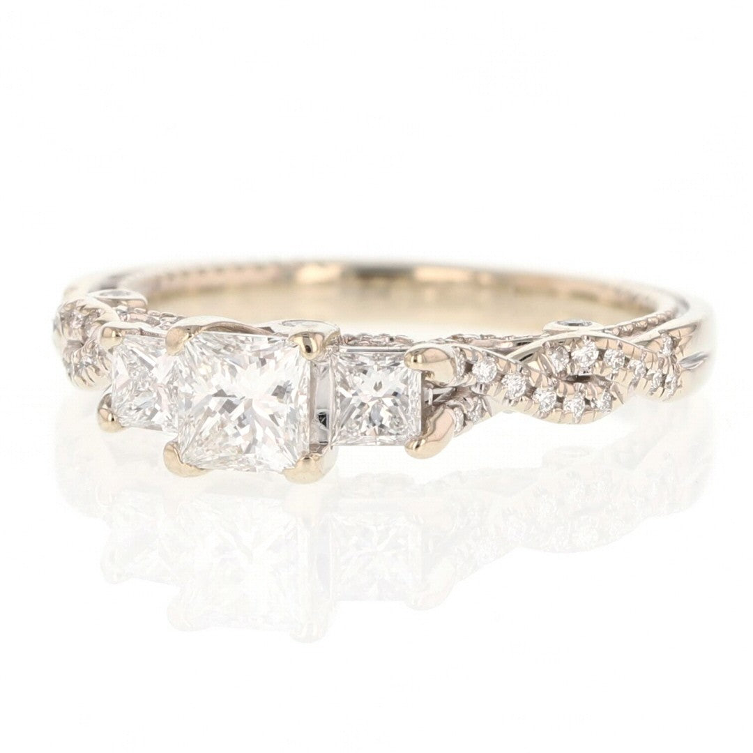 0.52ct Princess Diamond Three-Stone Engagement Ring — GIA Certified, 14k White Gold