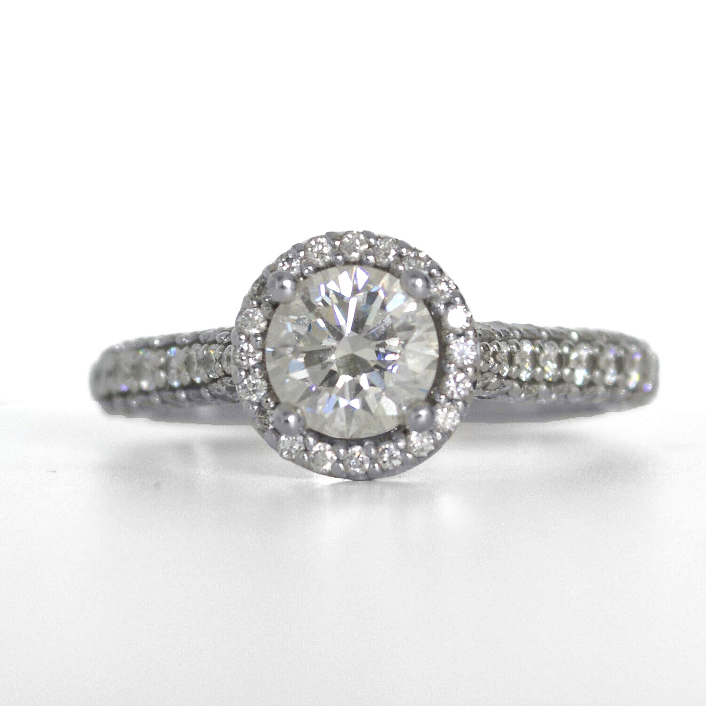 0.71ct Round Brilliant Diamond Halo Engagement Ring — GIA Certified, 14k White Gold