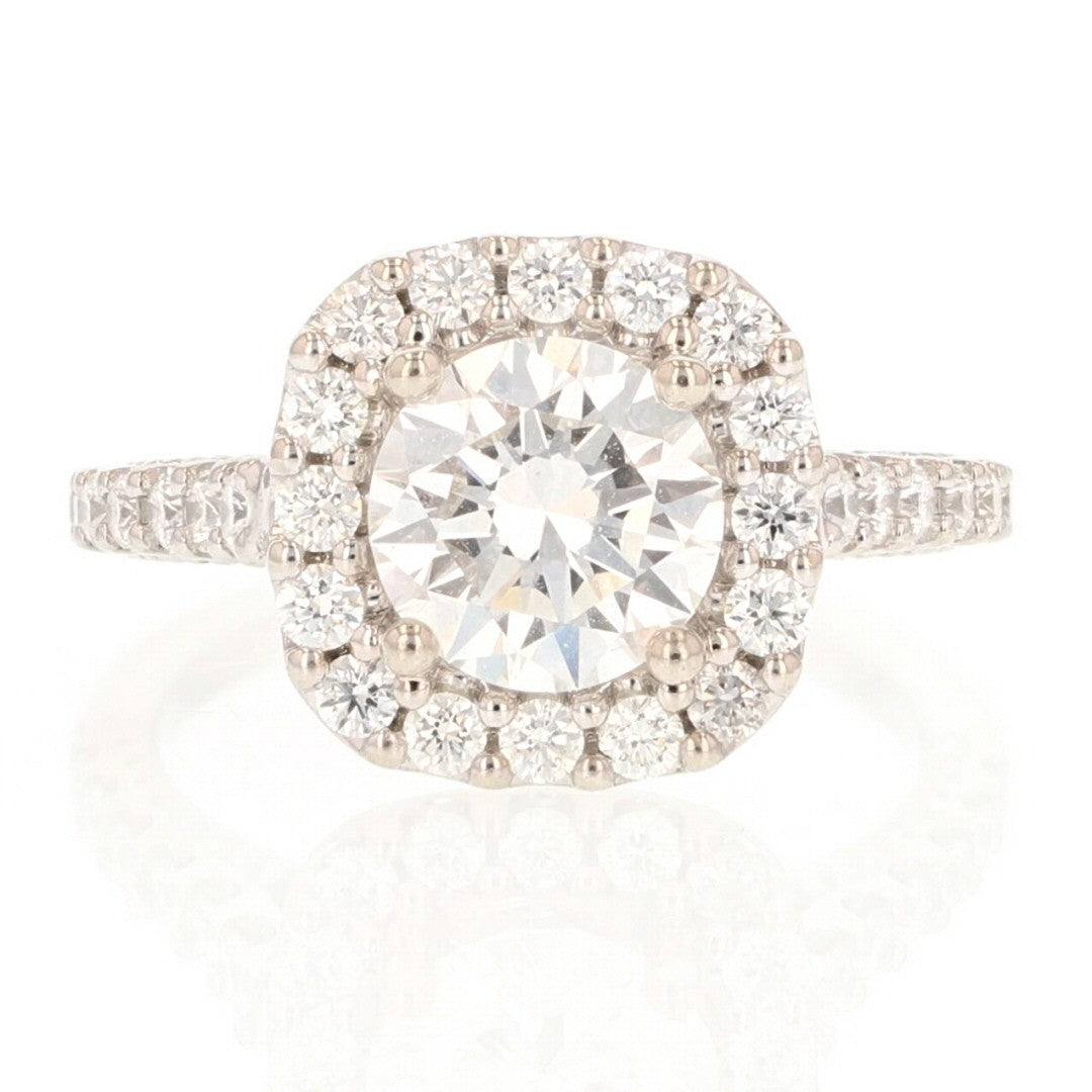 1.22ct Round Brilliant Diamond Halo Engagement Ring — GIA Certified, 14k White Gold