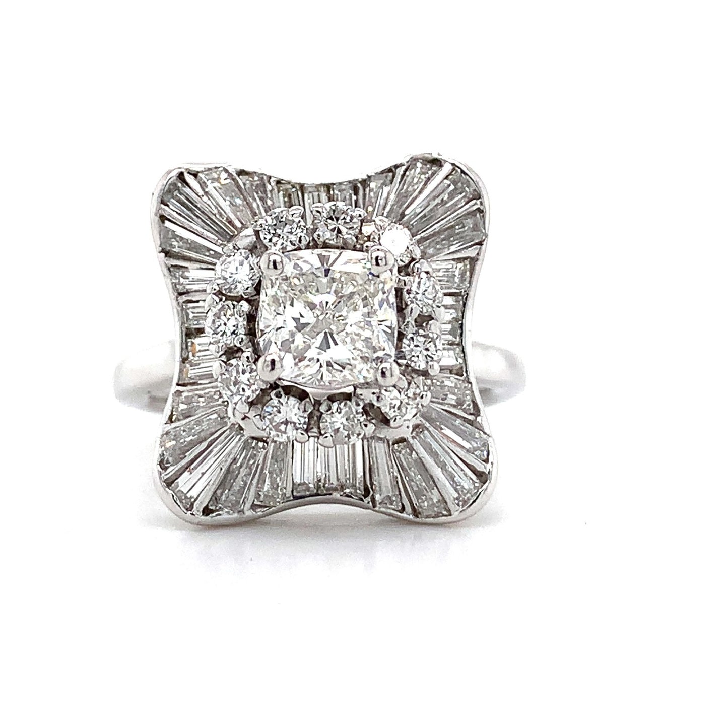 0.95ct Cushion Diamond Ballerina Ring — GIA Certified, 14k White Gold