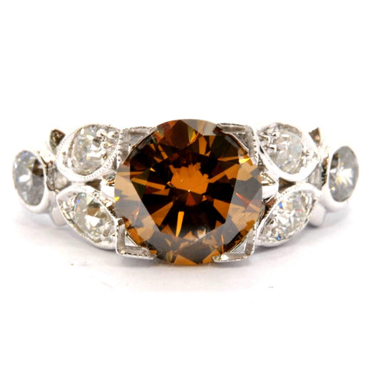 2.16ct Round Brilliant Fancy Dark Yellowish Brown Diamond Ring — GIA Certified, Platinum