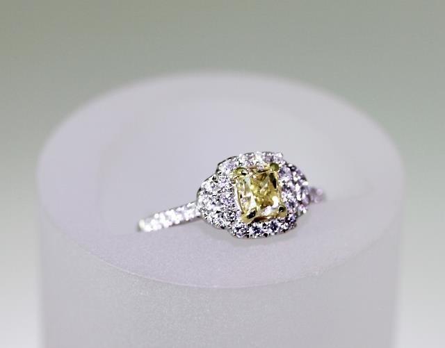 0.83ct Fancy Light Yellow Diamond Halo Ring — GIA Certified, 18k White Gold