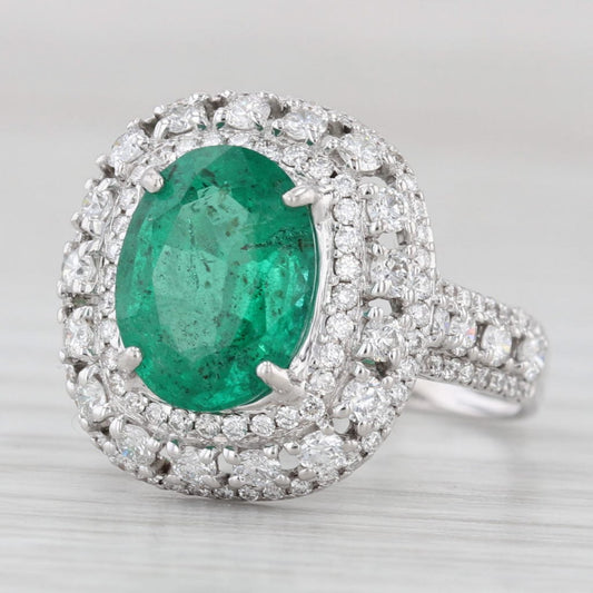 2.38ct Oval Emerald Diamond Halo Ring — GIA Certified, 18k White Gold