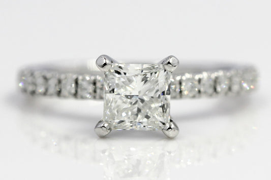 1.00ct Square Modified Brilliant Diamond Engagement Ring — GIA Certified, 14k White Gold