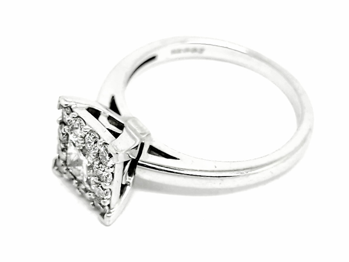 0.50ct Square Modified Brilliant Diamond Halo Ring — GIA Certified, 14k White Gold