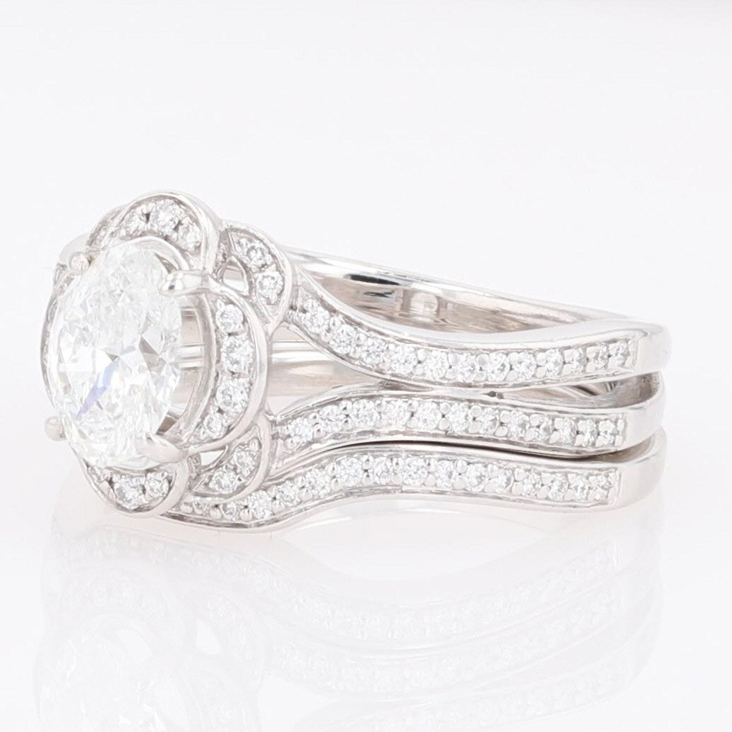 0.70ct Oval Brilliant Diamond Halo Engagement Ring — GIA Certified, 14k White Gold