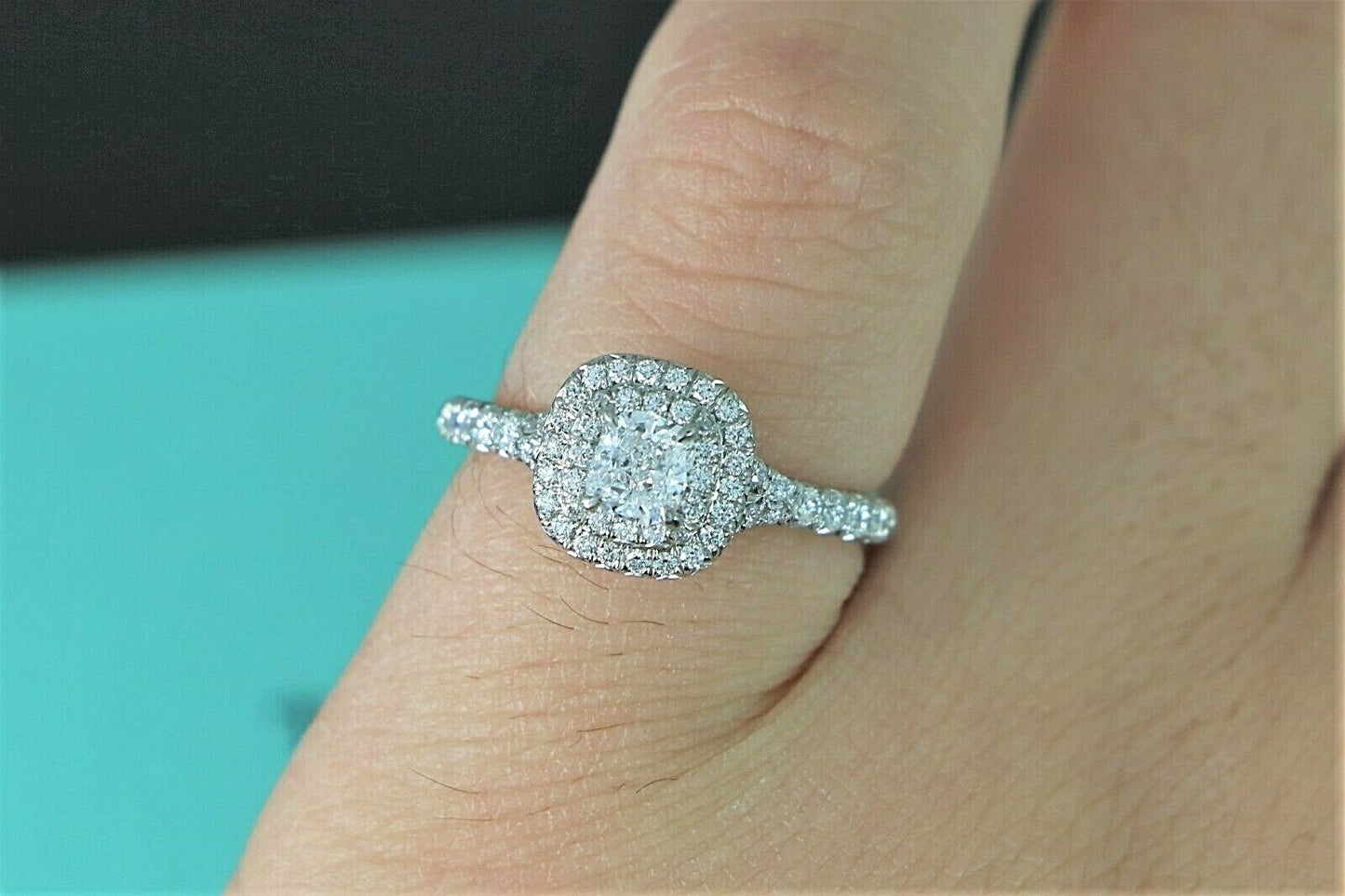0.32ct Cushion Diamond Double Halo Engagement Ring — GIA Certified, Platinum