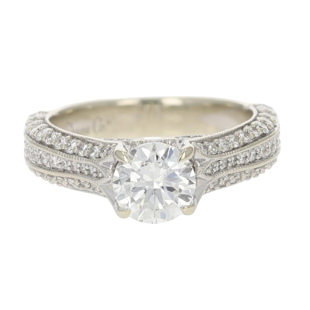 1.01ct Round Brilliant Diamond Solitaire with Accents Ring — GIA Certified, 14k White Gold