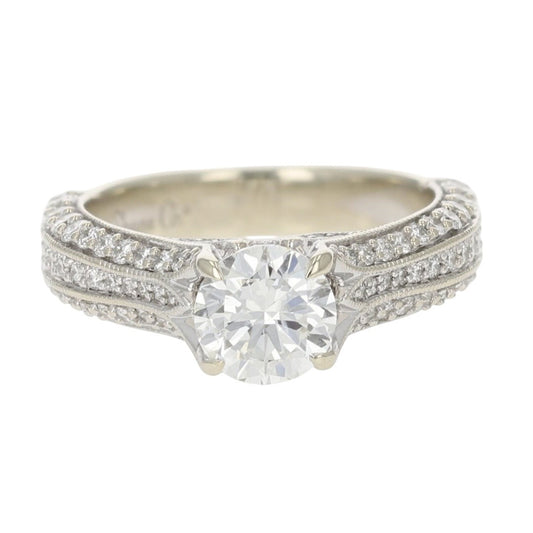 1.01ct Round Brilliant Diamond Solitaire with Accents Ring — GIA Certified, 14k White Gold
