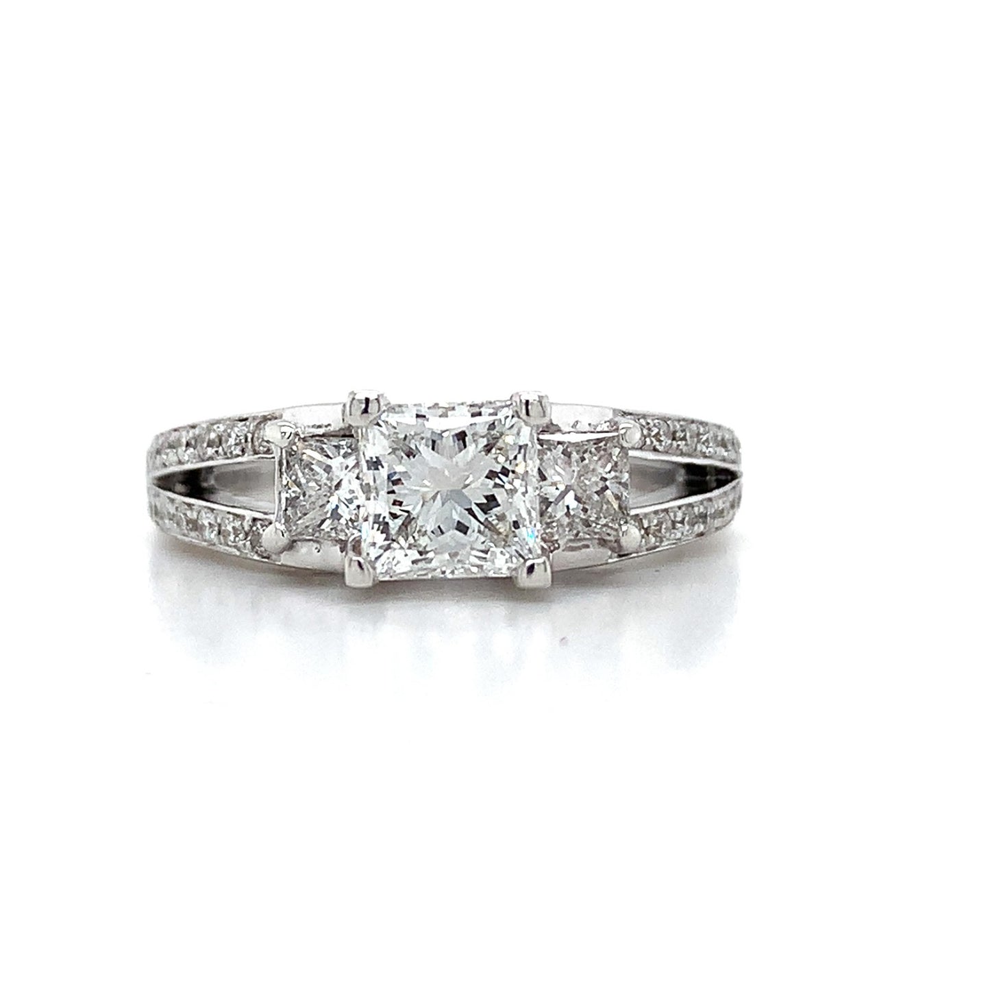 0.76ct Square Modified Brilliant Diamond Three-Stone Ring — GIA Certified, 14k White Gold