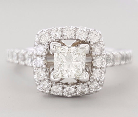 0.48ct Square Modified Brilliant Diamond Halo Engagement Ring — GIA Certified, 14k White Gold