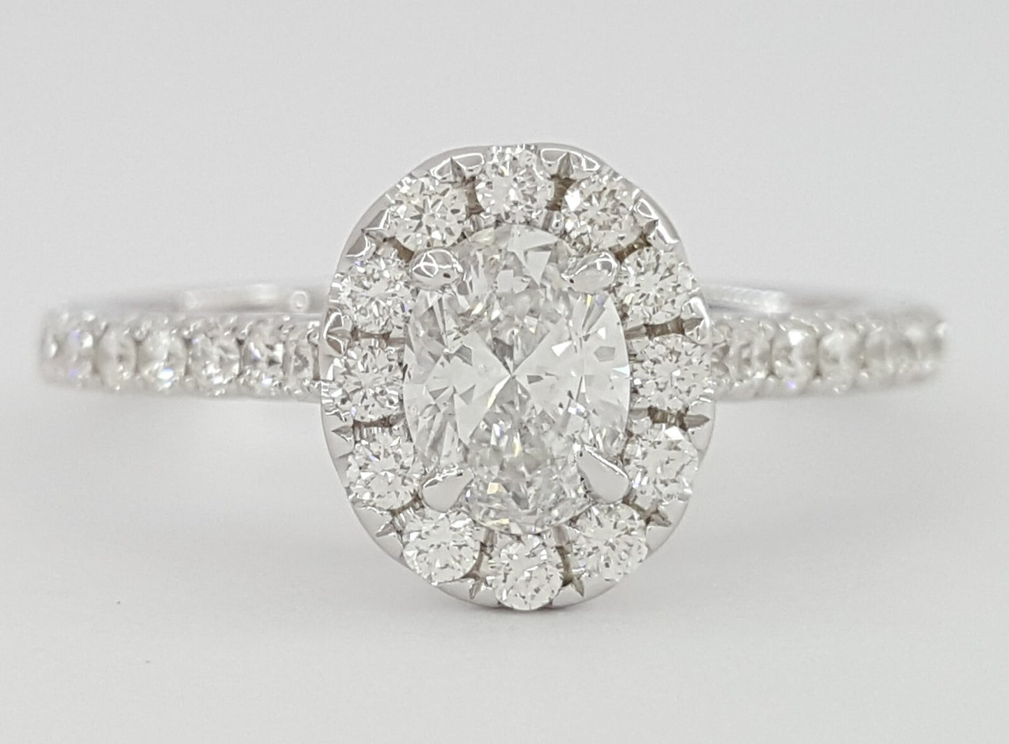 0.53ct Oval Brilliant Diamond Halo Engagement Ring — GIA Certified, 14k White Gold