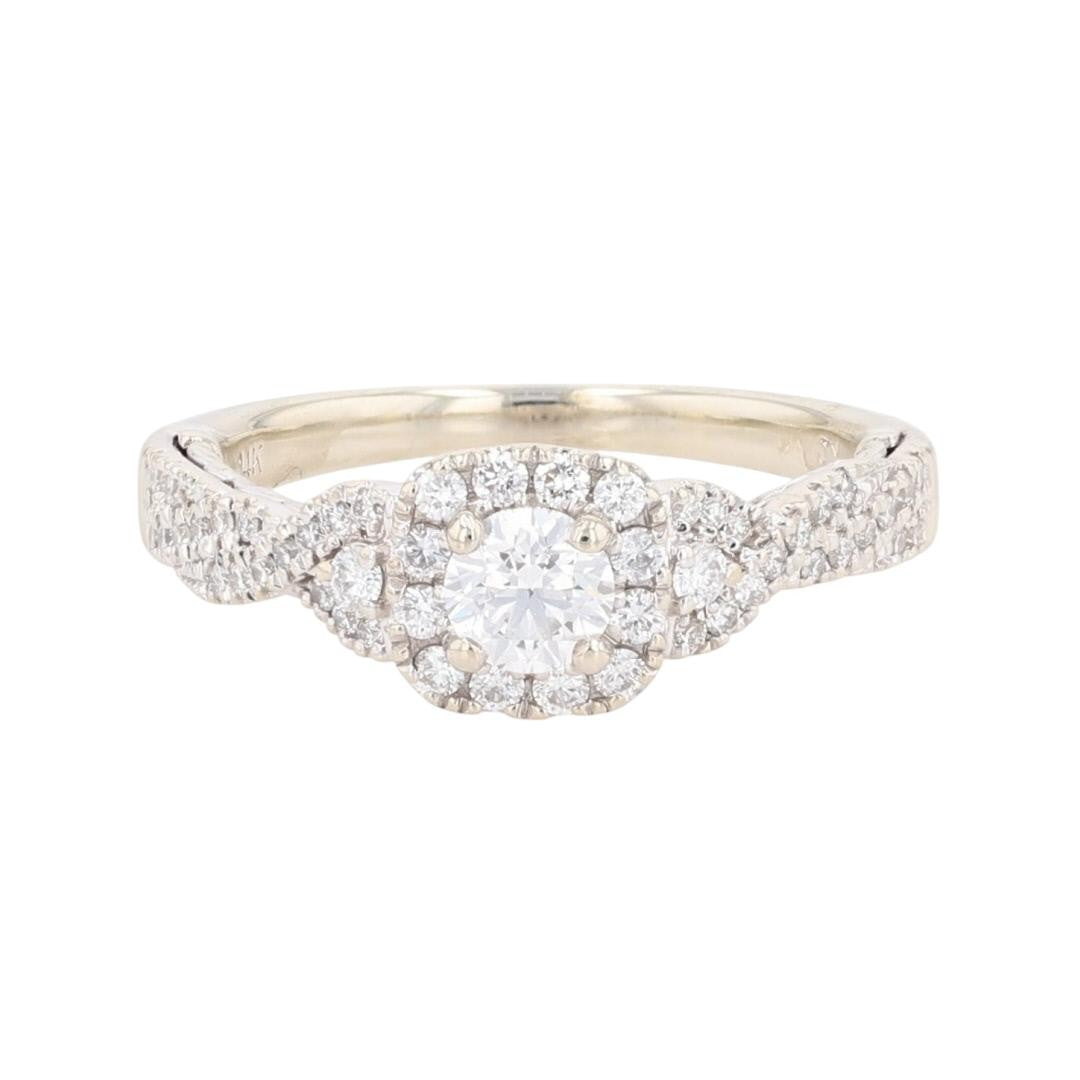0.40ct Round Brilliant Diamond Halo Engagement Ring — GIA Certified, 14k White Gold