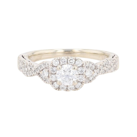 0.40ct Round Brilliant Diamond Halo Engagement Ring — GIA Certified, 14k White Gold