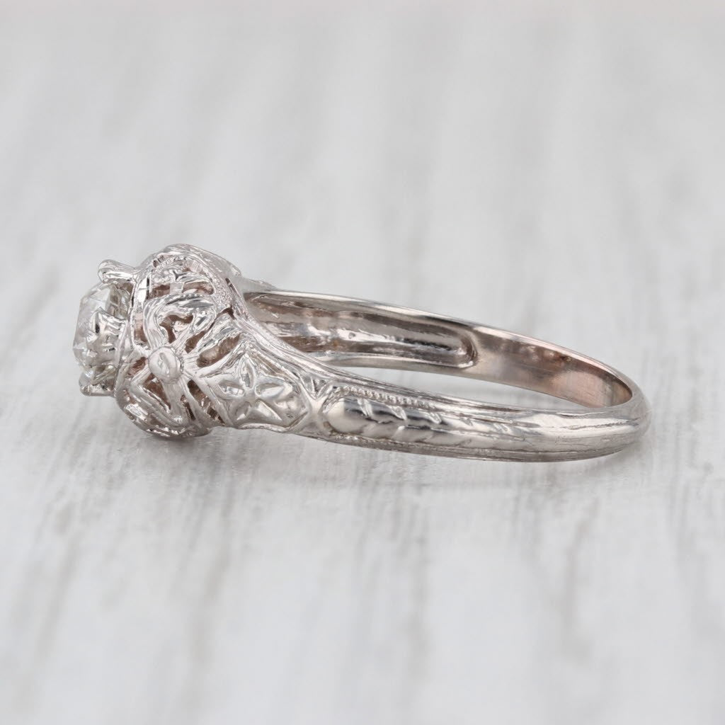 0.47ct Circular Brilliant Art Deco Solitaire Ring — GIA Certified, 18k White Gold