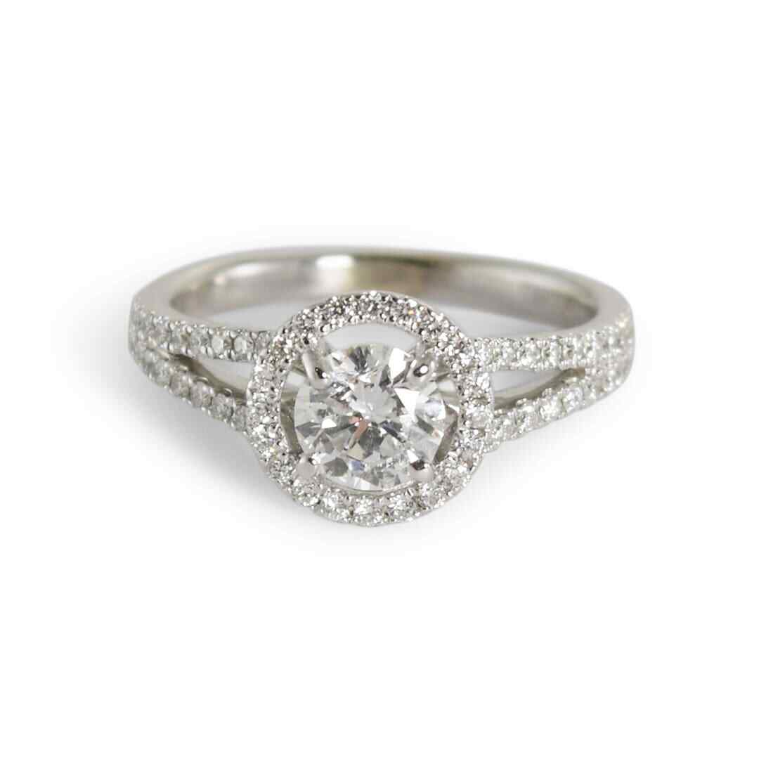 0.67ct Round Brilliant Diamond Halo Ring — GIA Certified, 14k White Gold