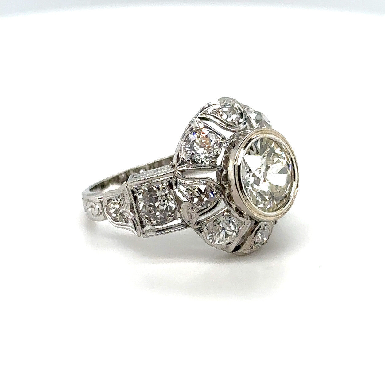 1.74ct Old European Brilliant Diamond Art Deco Ring — GIA Certified, Platinum