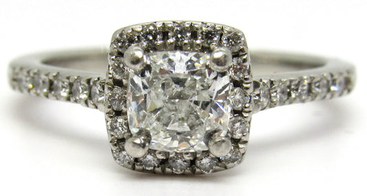 0.72ct Cushion Modified Brilliant Diamond Halo Engagement Ring — GIA Certified, Platinum
