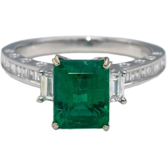 2.29ct Octagonal Emerald Diamond Cocktail Ring — GIA Certified, 18k White Gold