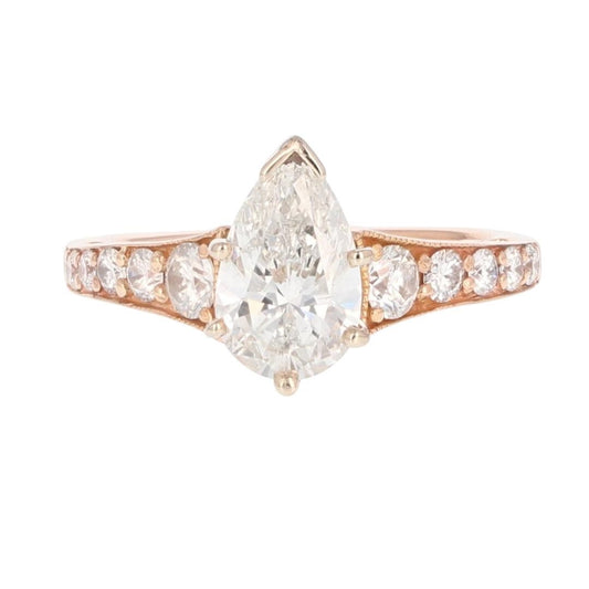 1.24ct Pear Brilliant Diamond Solitaire with Accents Ring — GIA Certified, 14k Rose Gold