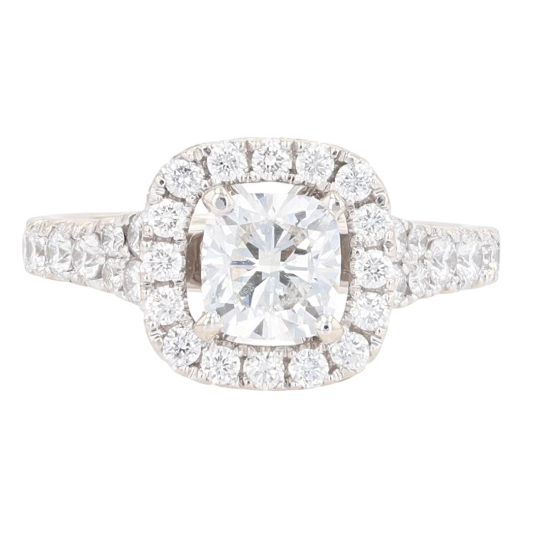 1.02ct Cushion Diamond Halo Engagement Ring — GIA Certified, 14k White Gold