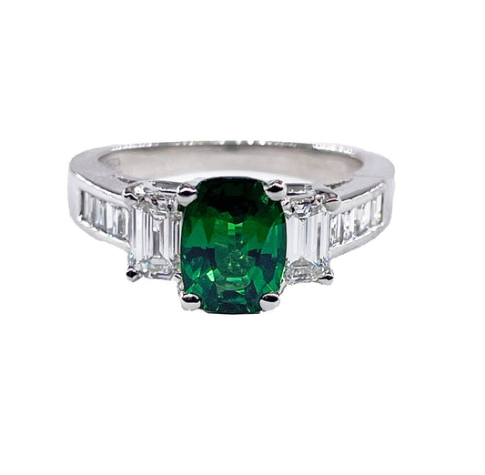 1.62ct Cushion Tsavorite Garnet Diamond Cocktail Ring — GIA Certified, Platinum