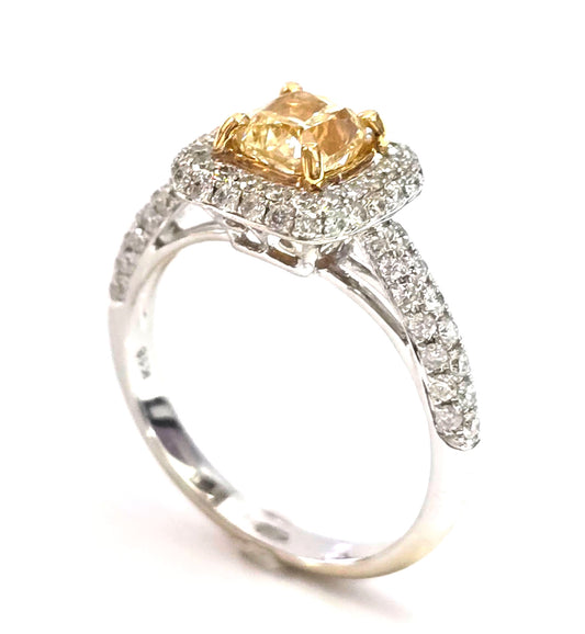 1.01ct Cushion Fancy Light Yellow Diamond Ring — GIA Certified, 18k White Gold