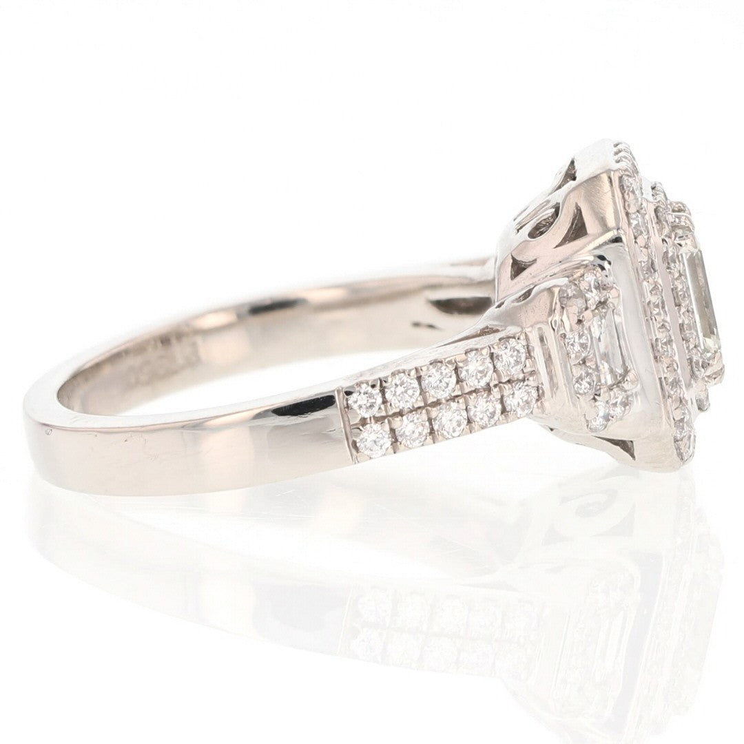 0.72ct Emerald Cut Diamond Three-Stone Halo Engagement Ring — GIA Certified, Platinum