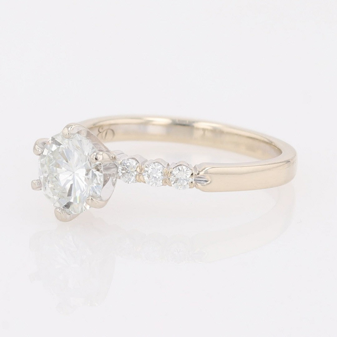 1.10ct Round Brilliant Diamond Solitaire with Accents Ring — GIA Certified, 14k White Gold