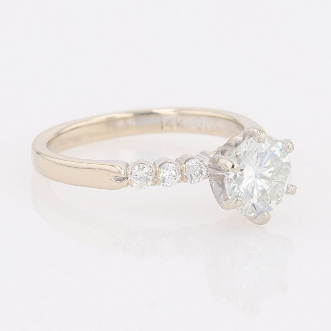 1.10ct Round Brilliant Diamond Solitaire with Accents Ring — GIA Certified, 14k White Gold