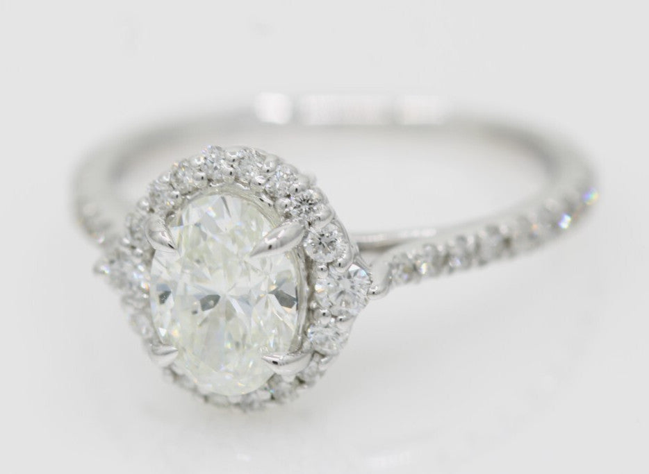 0.90ct Oval Brilliant Halo Engagement Ring — GIA Certified, 14k White Gold