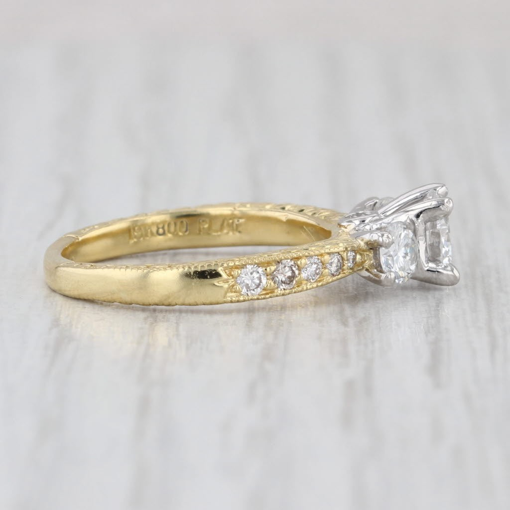 0.74ct Round Brilliant Diamond 3-Stone Engagement Ring — GIA Certified, 19k Gold & Platinum