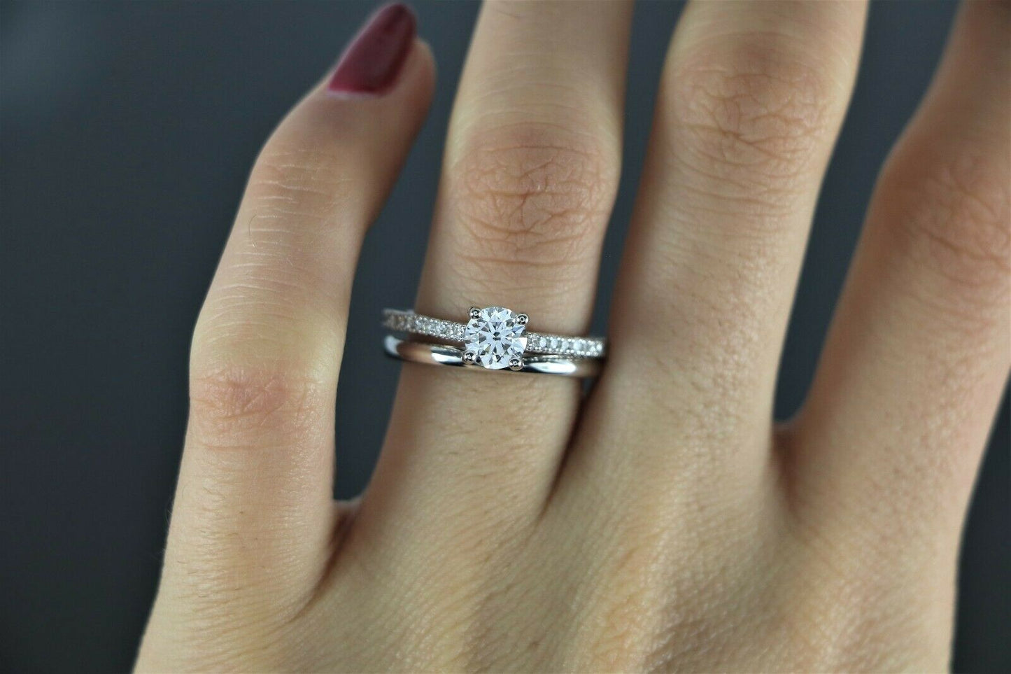 0.73ct Round Brilliant Diamond Engagement Ring with Wedding Band — GIA Certified, 14k White Gold