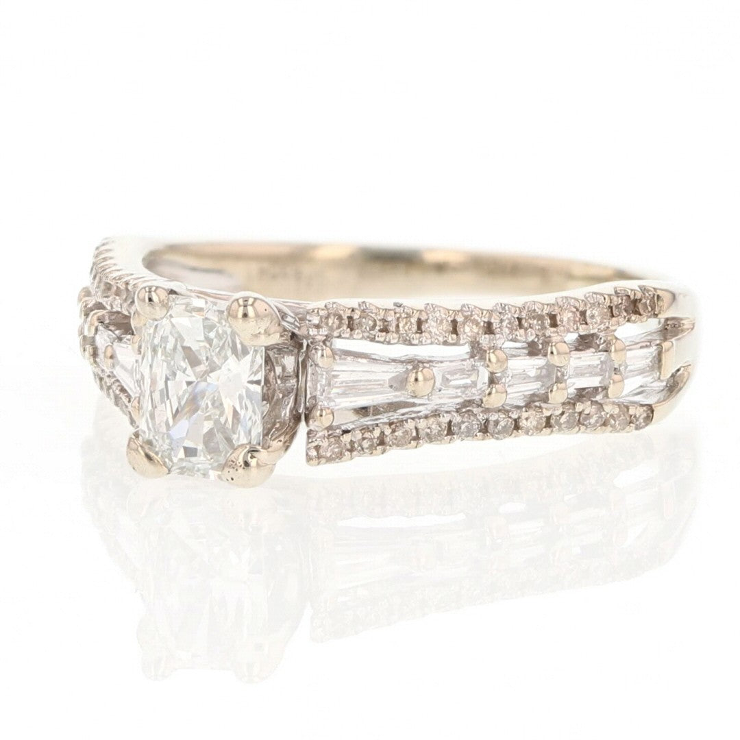 0.50ct Radiant Diamond Solitaire with Accents Ring — GIA Certified, 14k White Gold